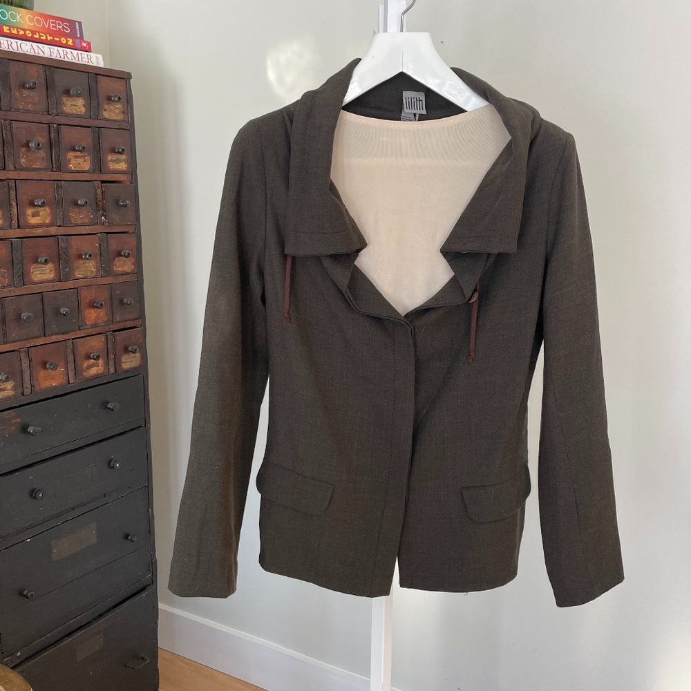 Lilith Wool stretch blazer,  deep heathered olive Sz L, 42